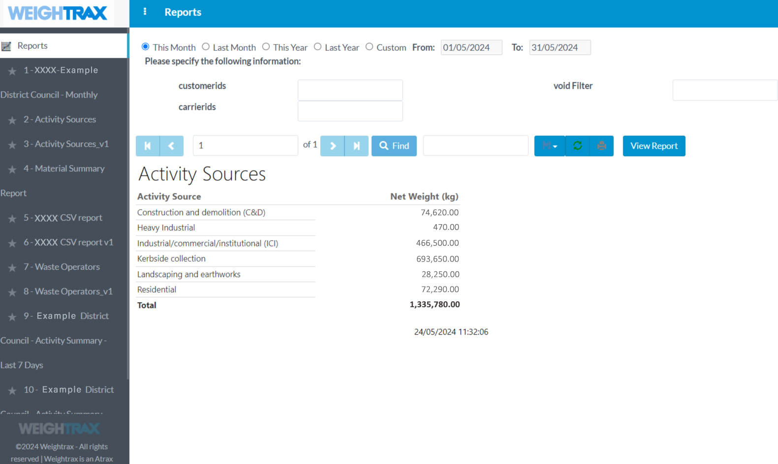 Weightrax Activity Source Reporting Module screenshot 2 - full